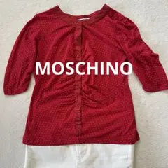 【MOSCHINO】モスキーノ　シャツブラウス　五分袖 赤　ドッド柄　ストレッチ