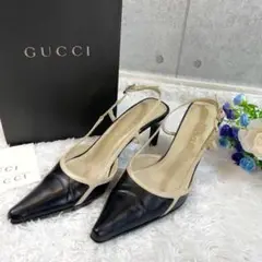 美品✨GUCCI グッチ ポインテッドトゥ パンプス ストラップ 黒 22cm位
