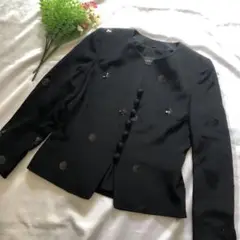 AKRIS アクリス ノーカラージャケット シルク ブラック スパンコール