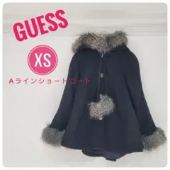 【GUESS ゲス】ファー付きAライン ショートコート ブラック