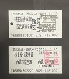 使用済み　西武鉄道株主優待乗車証　２枚セット