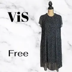 極美品✨【VIS】ドットシアープリーツワンピース　透け感　さらさら　裏地　黒
