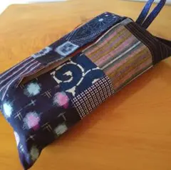 ボックスティッシュカバー＊ハンドメイド＊パッチワーク＊ループ付き＊絣＊藍染＊古布