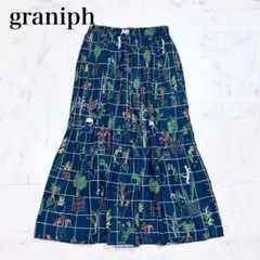〇graniph グラニフ プリーツ フレア スカート W/F リーフ ネコ
