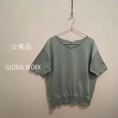 美品 グローバルワーク 半袖 ニット Vネック ミントグリーン