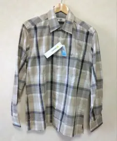 未使用　Golden Bear チェック柄シャツ　グレージュ　ネイビー　 L