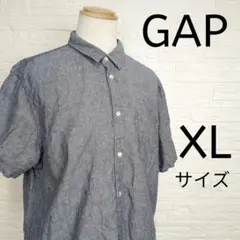 【美品】GAP リネンシャツ XLサイズ インディゴブルー 半袖 メンズ