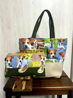 トートバッグポーチセット　ジャックラッセルテリア　フワフワチャーム
