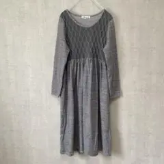 Sugar spoon free グレー編み模様ロングニットワンピース Aライン
