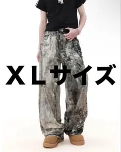 QS86 ペイント加工 ワイド デニム パンツ geek G.E.E.K