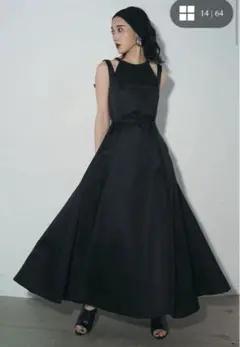 Andrea＆co. リボンデザインベルテッドフレアワンピース　ブラック