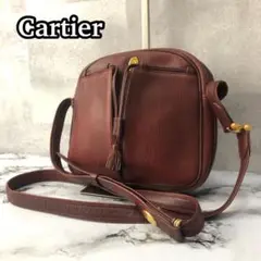 美品 カルティエ ショルダーバッグ マストライン ゴールド金具 レザー ボルドー