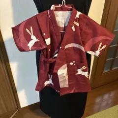 赤いウサギ柄の甚平　浴衣をリメイク