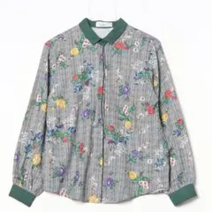 セレクトモカ ブラウス 花柄 襟付き シャツ グリーン 長袖シャツ
