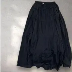SHORT ロングフレアスカート　黒　ゴムウェスト　綿混紡　無地