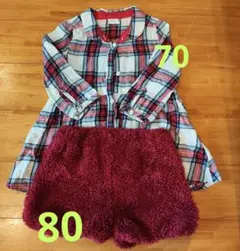 H＆M チェック柄シャツ ショートパンツセット 70.80