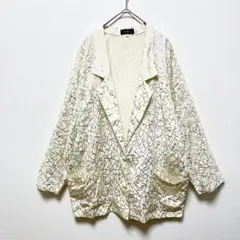 ビッグジャケット 薄手 絹 100 シルバー プリント 総柄 個性的 男女共用