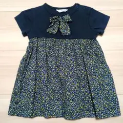 Angel Star 80 ネイビー花柄リボン付きワンピース
