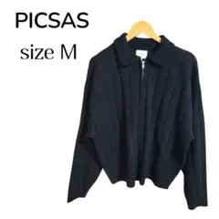 PICSAS☆ メンズ　ハーフジップ　ニットセーター　ブラック　M