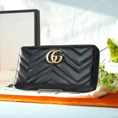 【極美品】グッチ 長財布 マーモント GG ラウンドファスナー キルティング