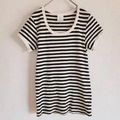 【Ballerina Pink】（M）Uネックボーダーカットソー/モノトーン