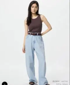 【新品】ユニクロ UNIQLO バギーカーブジーンズ 62ブルー 30 丈短め