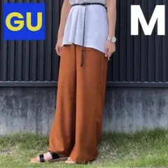 A293 GU ベイカーポケットワイドパンツ ブラウン M テラコッタ　薄手