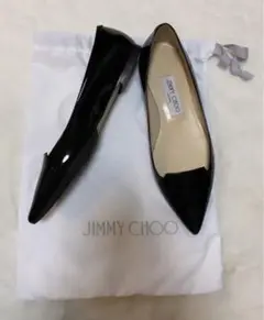 JIMMY CHOO/エナメルフラットパンプス/size37.5/黒