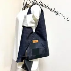 デニムリメイク トライアングルバック小 三角ポーチ ハンドメイド 合皮NO.25