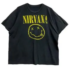 ニルヴァーナ　メンズＴシャツ　黒　Ｍ相当　スマイルロゴ　ユニセックス【4813】