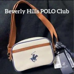 新品 キャンバス ショルダーバッグ 白×紺×ブラウン ポシェット 帆布 POLO