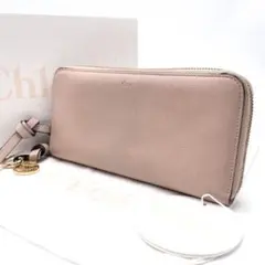 【美品】クロエ アルファベット 長財布 ラウンドファスナー ピンク レザー