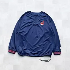 90s STARTER MLB インディアンス 刺繍 ハーフジップ プルオーバー