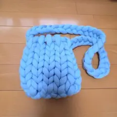 ライトブルー 編み込み ショルダーバッグ