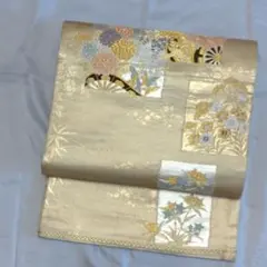 A-07 正絹 袋帯 六通柄 唐織 色紙重ね花車吉祥文 金銀糸
