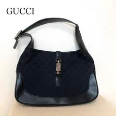 グッチ GGキャンバス ジャッキー ワンショルダーバッグ 黒×銀 イタリア製