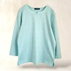 【ファッショナブル】七分袖カットソー　プルオーバー　グリーン系　総柄　M