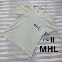 美品＊MHL.：VネックロゴTシャツ：サイズⅡ：コットン100%薄ミントグリーン