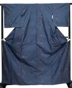 本場大島紬 きゅうの 経緯絣 小紋 花唐草 証紙付 イ9755