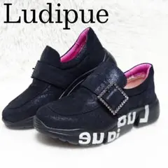 極美品 ルディック スニーカー ビジュー 厚底 スリッポン レザー バックル 黒