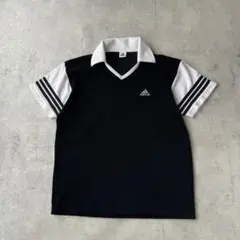 90's adidas アディダス ゲームシャツ 襟付き パイル地 ロゴ 黒