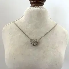 ラインストーンハートのネックレス シルバー オシャレ キラキラ ボールチェーン