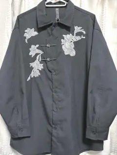 チャイナシャツ 刺繍 長袖 男女兼用