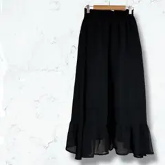 2448＊ブラウニースタンダード＊ロングスカート 黒 M フレア レース 無地