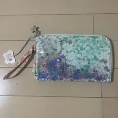 fafa 花柄ラメ入りポーチ 星型チャーム付き