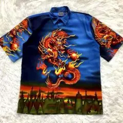 メンズ Ｔシャツ ドラゴン 総柄 サイズXL 半袖 夏物 ポロシャツ 龍