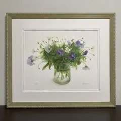 花の版画 橋本不二子 額装品 水彩画 限定品 春 ライラック ナチュラル 爽やか Amazon.co.jp: 絵画 花 橋本不二子・ライラックの香り