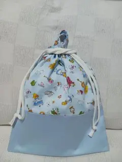 持ち手付き巾着　体操袋着替え35×30ふしぎの国のアリス水色&アイスブルーp11