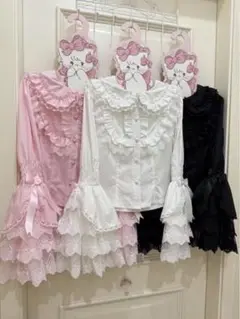 トップス シャツ ブラウス 長袖 レース フリル ロリータ系ファッション 白