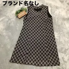 【ブランド名なし】 ノースリーブ ひざ丈ワンピース チェック柄 黒/白